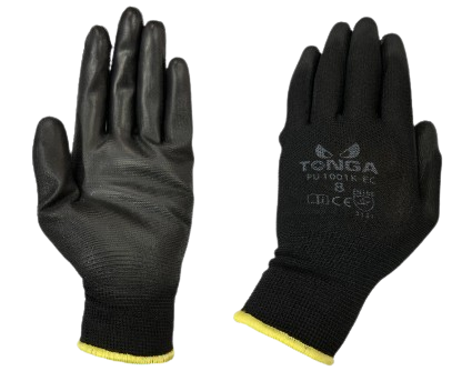 ถุงมือไนล่อนเคลือบ PU 1001K-EC เต็มมือ Size L สีดำ TONGA