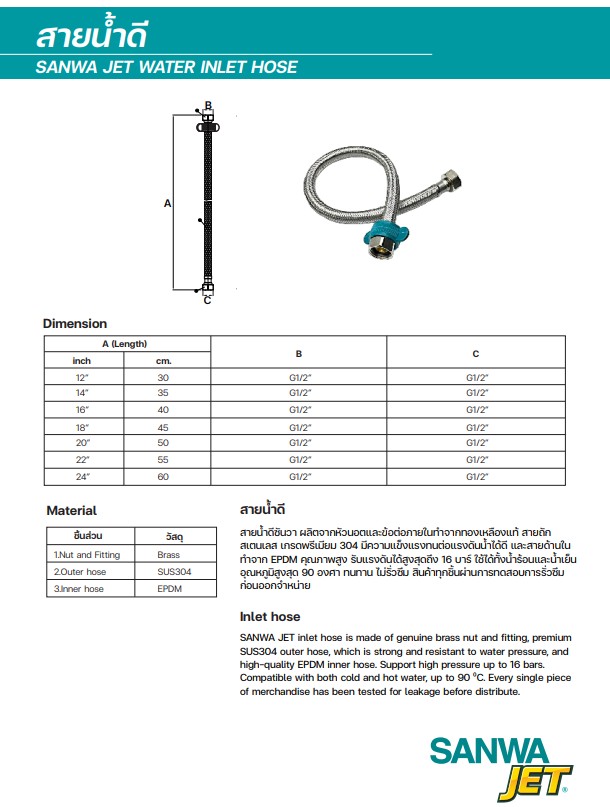สายน้ำดี 16" (40cm.) SANWA JET