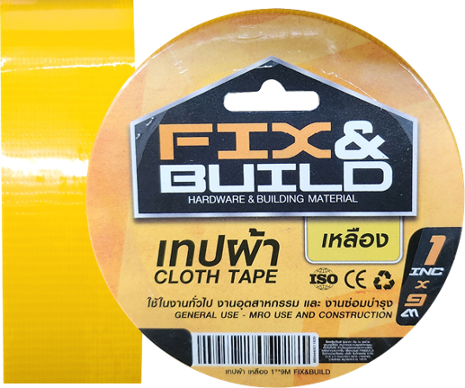 -เทปผ้า เหลือง 2"x9M FIX&BUILD+