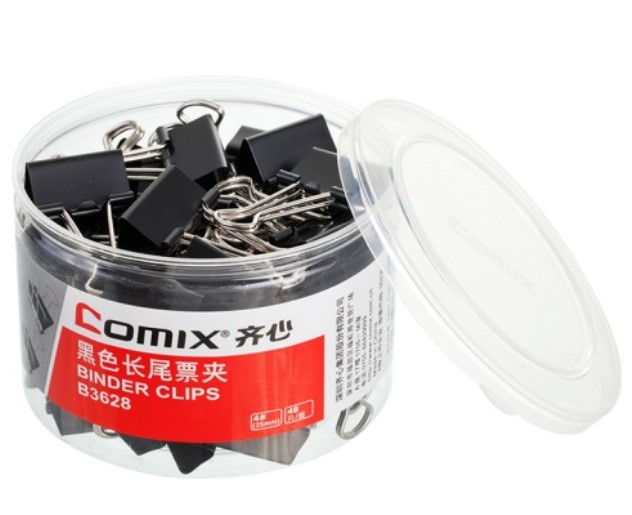 -คลิปหนีบกระดาษ 25mm. B3628 ดำ COMIX+