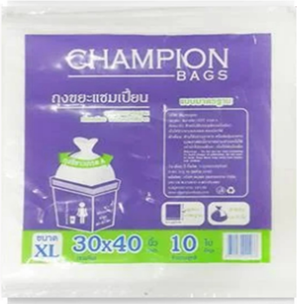 ถุงขยะ XL แบบใส 30x40 CHAMPION (แพ็ค 10 ใบ)