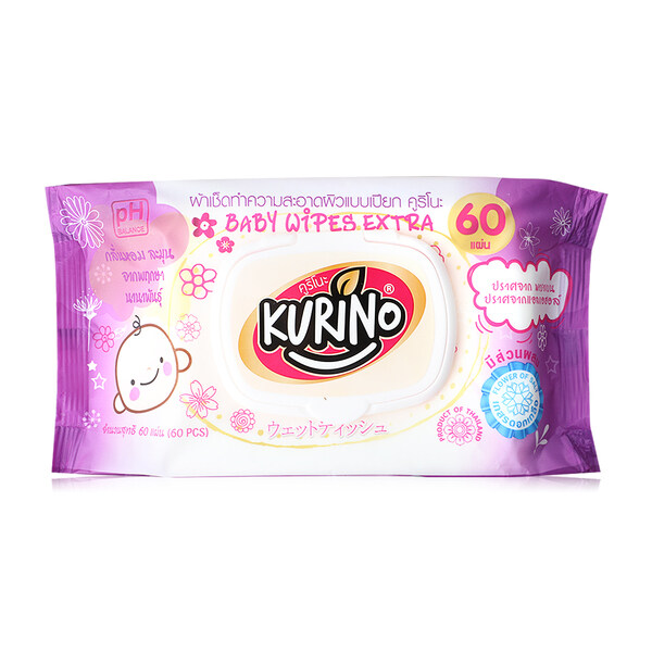 ทิชชู่เปียก สูตรธรรมดา 60 แผ่น เบบี้ไวพส์ สีม่วง คูริโนะ