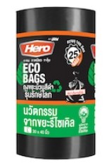 ถุงขยะแบบม้วน ขนาด 30"x40" รุ่นรักษ์โลก ECO สีดำ HERO (ม้วน 25 ใบ)