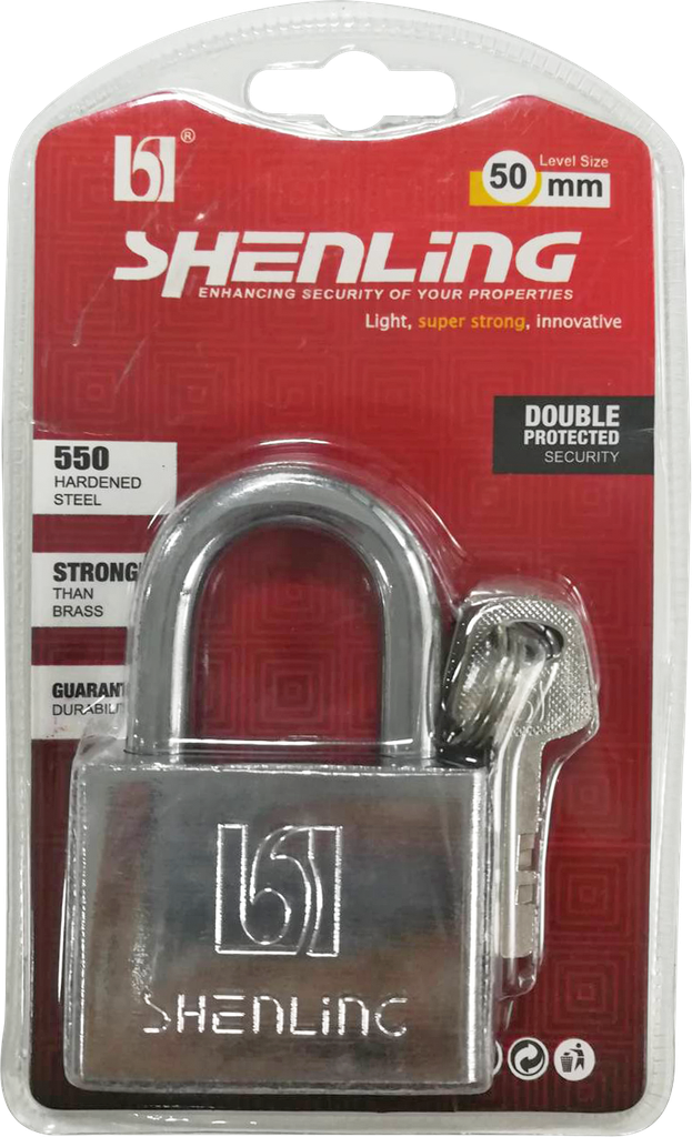 -แม่กุญแจเหลี่ยม หนาเงิน 50mm SHENLING=