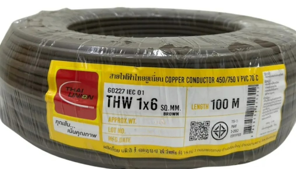 สายไฟเดี่ยว THW 1x6 100m. น้ำตาล TUW