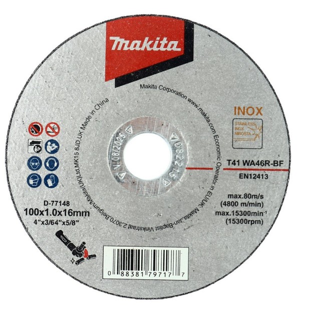 ใบตัดเหล็ก D-77148 4"X1MM WA46R-BF INOX MAKITA