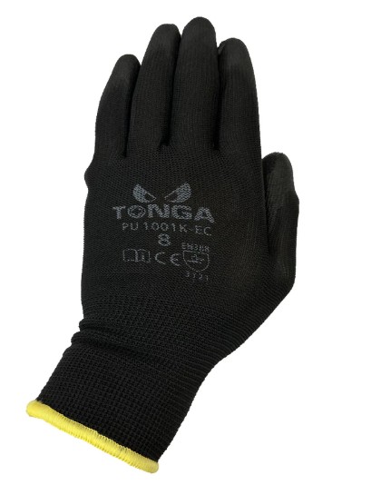 ถุงมือไนล่อนเคลือบ PU 1001K-EC เต็มมือ Size L สีดำ TONGA