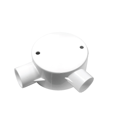 [1002169] NNJB-2A/20 กล่องพักสายกลม 2 ทาง 90 สีขาว สำหรับท่อตรง 20 มม. พร้อมแผ่นปิด และสกรู NANO