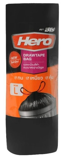 [1004535] ถุงขยะแบบม้วน ขนาด 30x40" รุ่นมาตรฐาน มีหูรูด สีดำ HERO (ม้วน 10 ใบ)
