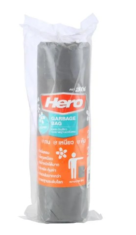 [1004538] -ถุงขยะแบบม้วน ขนาด 24x28" รุ่นมาตราฐาน กลิ่นหอม สีเทา HERO (ม้วน 15 ใบ)