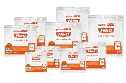 [1004875] ถุงซิปใส ขนาด 8x12cm. รุ่นมาตรฐาน HERO (แพ็ค 100 ใบ)