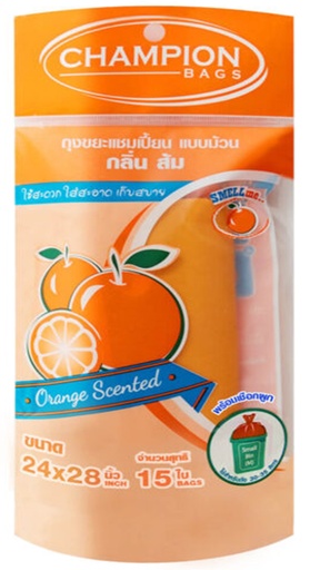 [1005087] ถุงขยะม้วน ขนาด 24x28 กลิ่นส้ม CHAMPION (แพ็ค 15 ใบ)