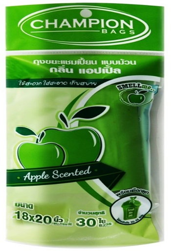 [1005092] ถุงขยะม้วน ขนาด 18x20 นิ้ว กลิ่นแอปเปิ้ล CHAMPION (แพ็ค 30 ใบ)