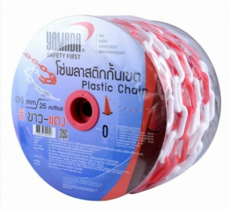 [1007457] -โซ่พลาสติกกั้นเขต ขาว-แดง 8 mm.ยาว 25m. YAMADA