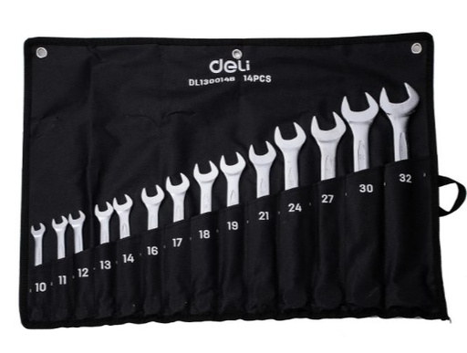 [1000583] -ชุดประแจแหวนข้าง-ปากตาย 14 ชิ้น/ชุด 10-32mm EDL130014B DELI+