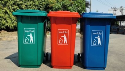 [1008208] ถังขยะมีล้อ 240 ลิตร สีน้ำเงิน ฝาเรียบ