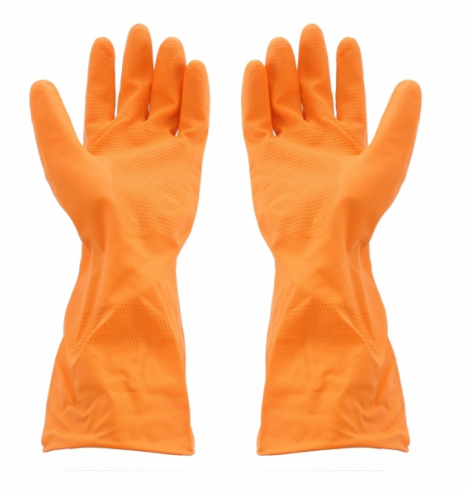 [1008645] ถุงมือยาง ไซส์ L สีส้ม ตราม้า