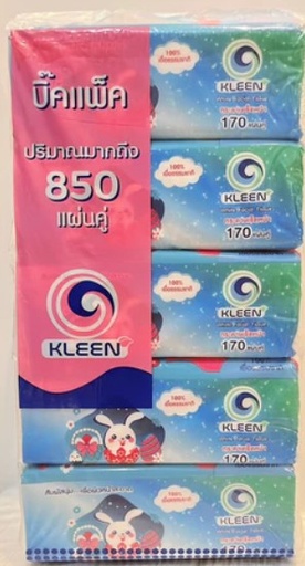 [1008898] กระดาษทิชชู่เช็ดหน้า 170 แผ่นคู่ O-Kleen (แพค 5 ชิ้น)