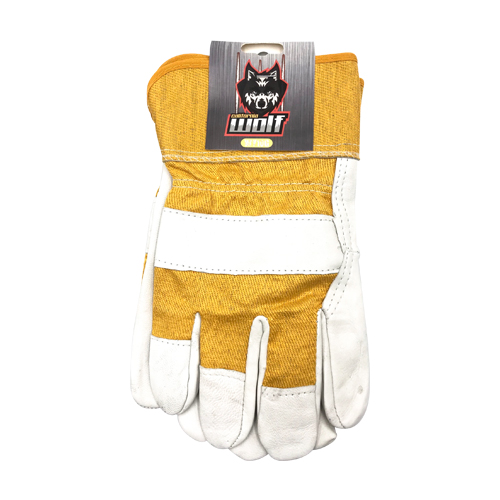 [1009801] ถุงมือหนังยาว มีซับ ขอบผ้า WOLF=